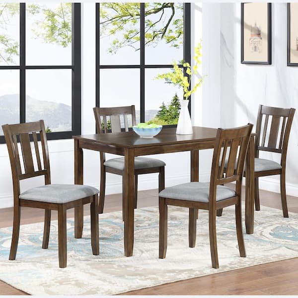 Jaswell Country Rustic Gray Linen Upholstered & Walnut Finish Solid Wood Dining Side Chair with Slat Back, (Set of 4)