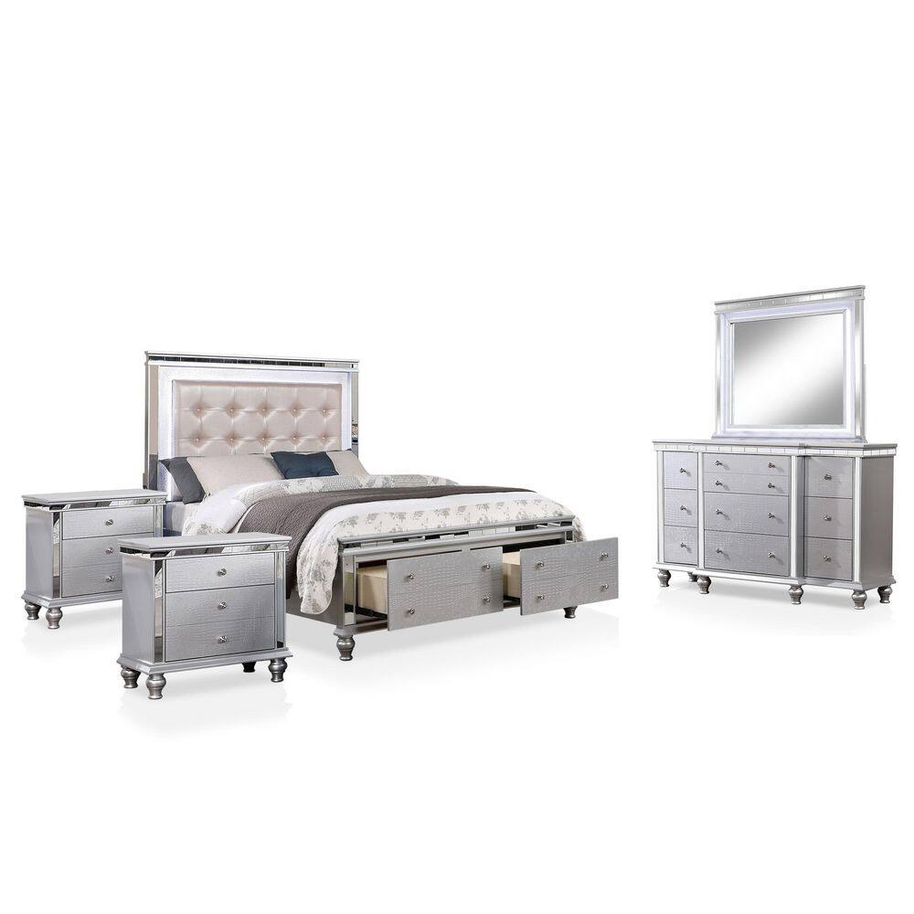Furniture of America Dynalla 5Piece Silver California King Bedroom Set