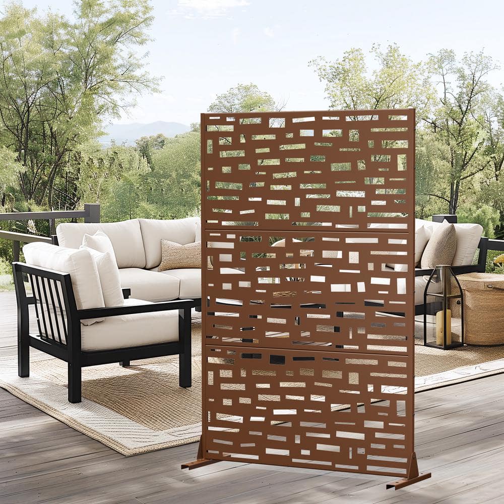 72 in. H x 47 in. W Outdoor Metal Privacy Screen Garden Fence Bricks Patter