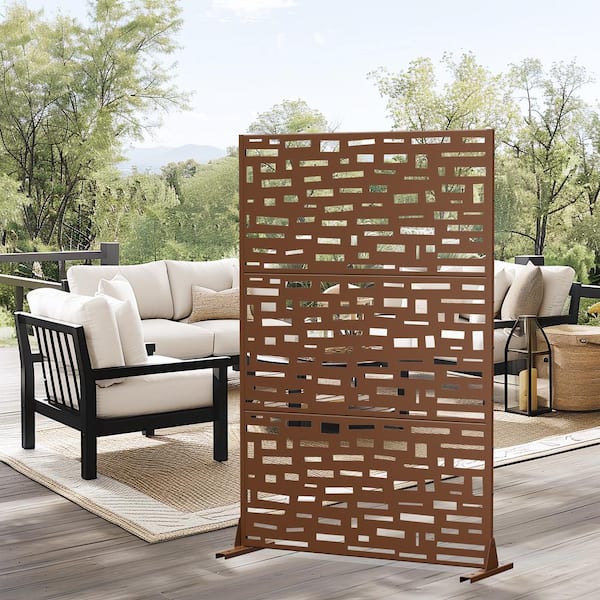 Lirago 72 in. H x 47 in. W Outdoor Metal Privacy Screen Garden Fence Bricks Pattern Wall Applique in Brown