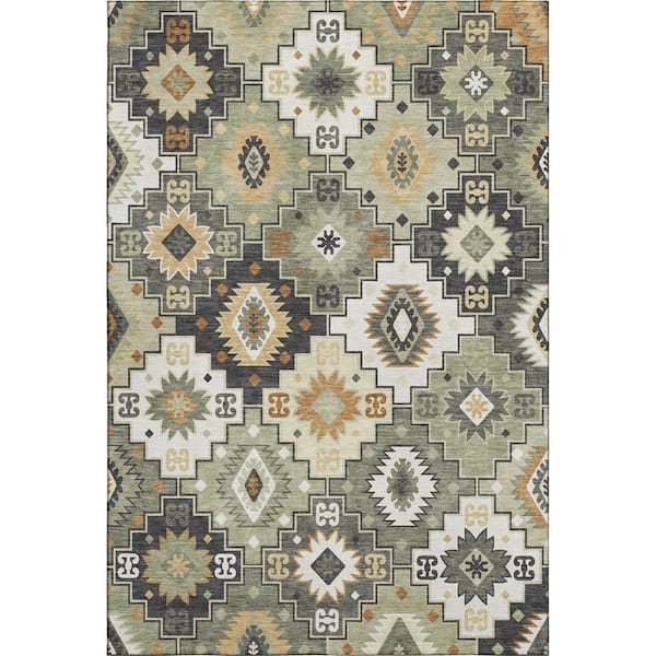Mayfield Premium Machine Washable Abstract AMF2123 Fern 5 ft. x 7 ft. 6 in. Area Rug