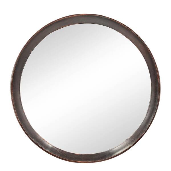 Unbranded 19.7 in. W x 19.7 in. H Small Round Wood Framed Wall Bathroom Vanity Mirror in Dark Brown
