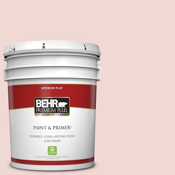 BEHR PREMIUM PLUS 5 gal. #150E-1 Delicate Blush Flat Low Odor Interior Paint & Primer