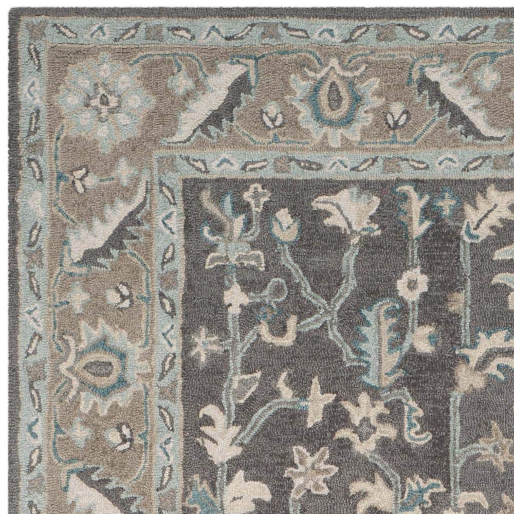 Blossom Dark Gray and Light Brown Floral Wool Area Rug, 6' x 9'