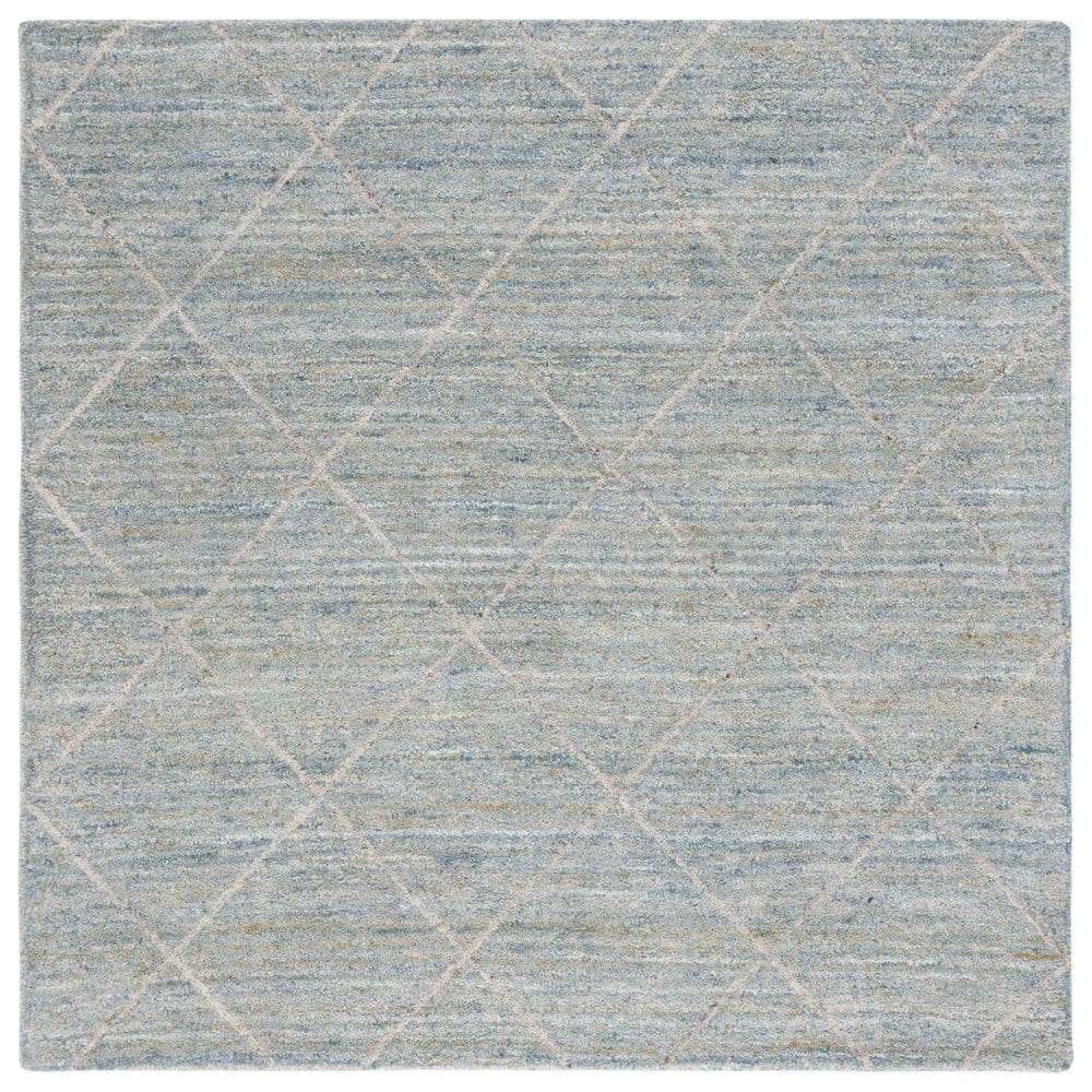 Handmade Blue Wool Tufted Square Rug - 6' x 6'