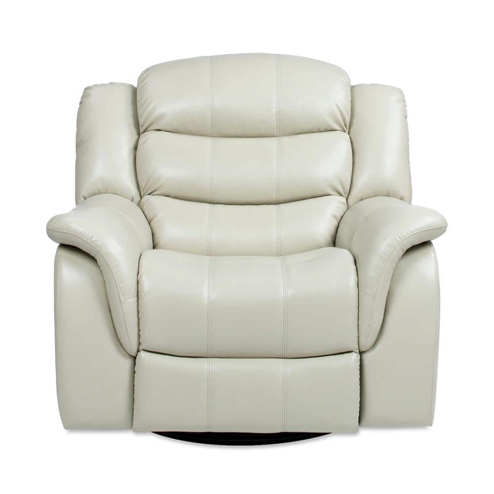 Jennifer Taylor Rover 41.5 in. Swivel Glider Push Back Manual Recliner Arm Chair in Parchment Cream Off White Faux Leather HWFC P82006 The Home