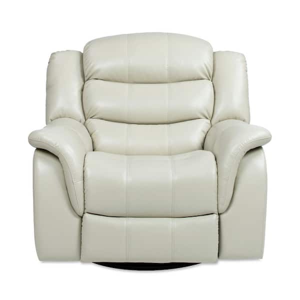 Jennifer Taylor Rover 41.5 in. Swivel Glider Push Back Manual Recliner Arm Chair in Parchment Cream Off-White Faux Leather