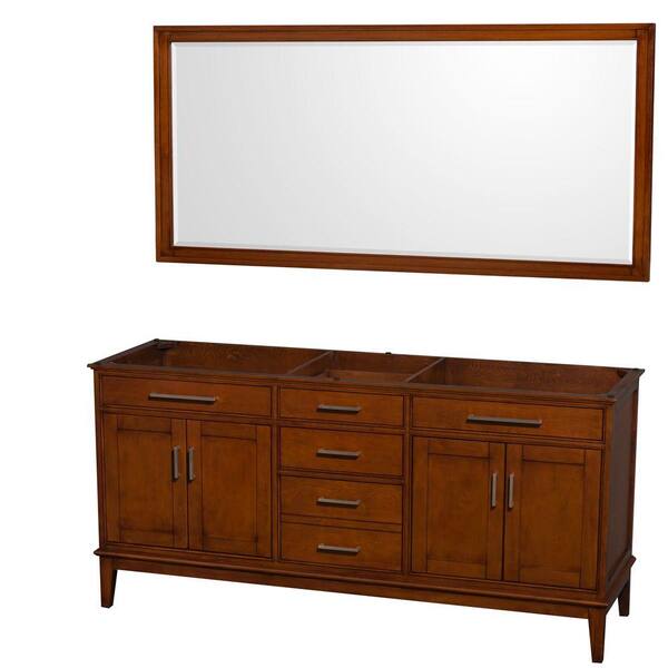 Wyndham Collection Hatton 71 in. Vanity Cabinet with Mirror in Light Chestnut