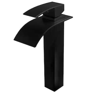 Single Hole Single-Handle Vessel Bathroom Faucet in Matte Black