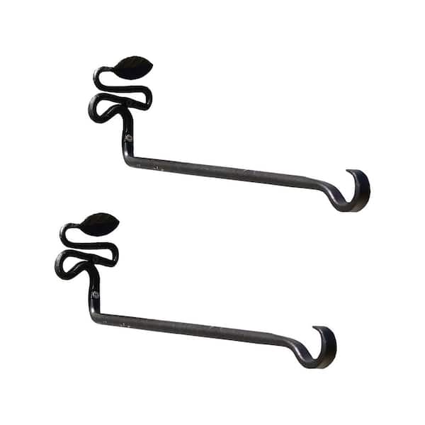 Set of 2 Decorative Squiggle Leaf Wall Metal Brackets, 4.75 in. Tall, Black Powder Coat Finish
