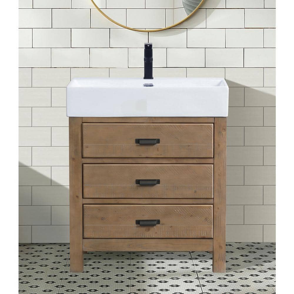 Ava Reclaimed Fir Wood 30" Bathroom Vanity with Ceramic Sink