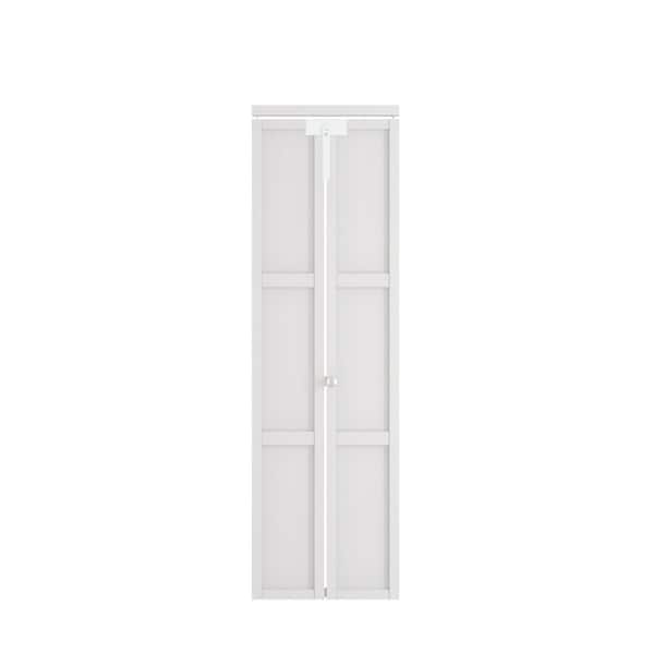 24 in. x 80 in. 3 Panel Solid Core White PVC Covering Wood MDF. Bi-fold Door with Locks, Handles and Hardware Kits