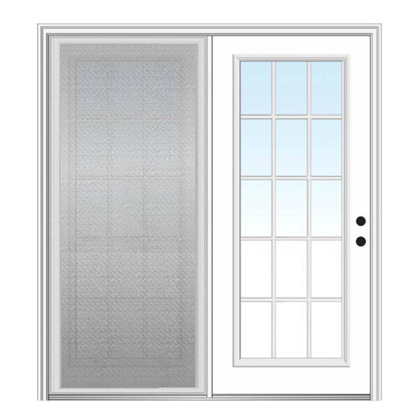MMI Door 63 in. x 81.75 in. Primed Fiberglass Prehung Left Hand Grilles Between Clear Glass 15-Lite Hinged Patio Door with Screen