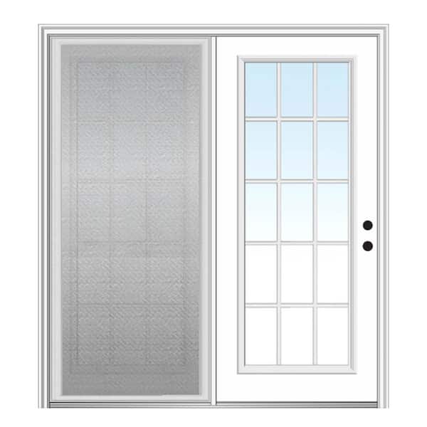 MMI Door 67 in. x 81.75 in. Primed Fiberglass Prehung Left Hand Grilles Between Clear Glass 15-Lite Hinged Patio Door with Screen