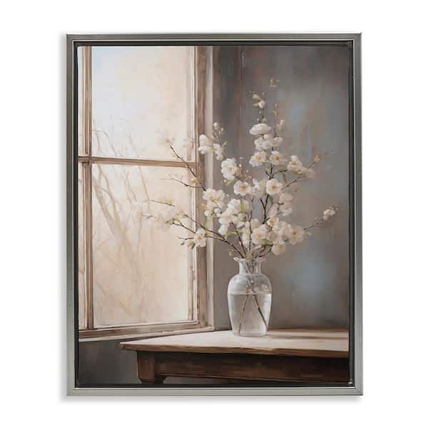 Stupell Industries Spring Arrangement Windowsill by Arlington Prints Gray Floater Frame Nature Graphic Art Print 31 in. x 25 in.