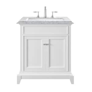 Elite Princeton 30 in. W x 23.5 in. D x 33.75 in. H Freestanding Bath Vanity in White with White Carrara Marble Top