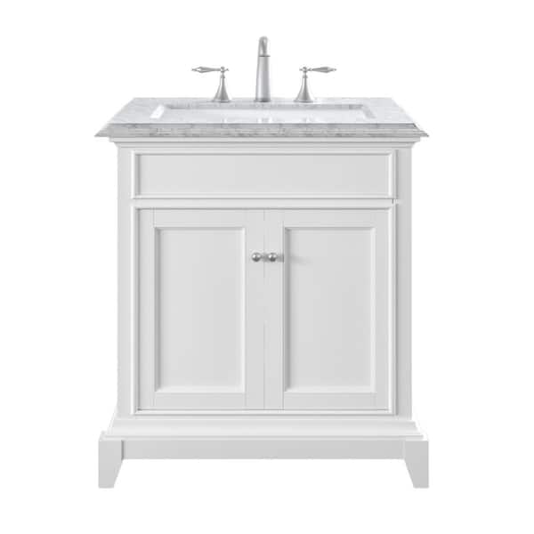 Elite Princeton 30 in. Single Sink White Bath Vanity with White Carrara Marble Top (Assembled)