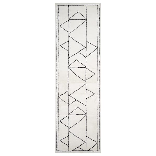 Amer Rugs Monotone 2 ft. 6 in.  x  10 ft.  Ivory Moraccan Pattern Runner Rug for High Traffic Entryway Hallway Laundry Room