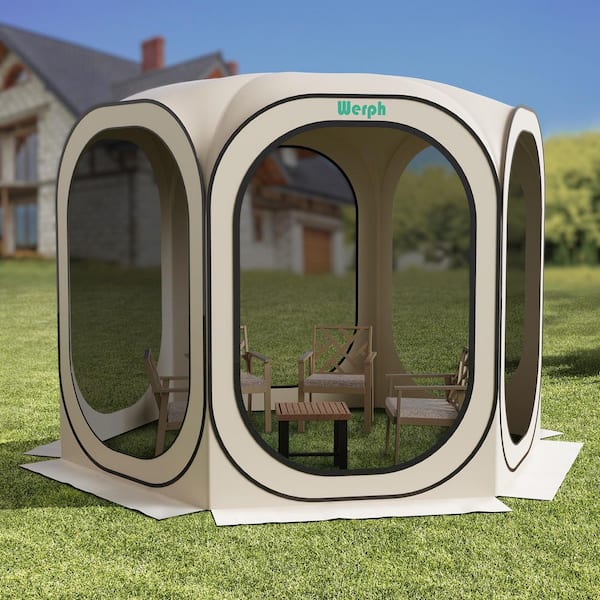10 ft. x 10 ft. Beige Portable Canopy Tent with Mesh Mosquito Net, Screen House Room Camping Canopy Shade Tent
