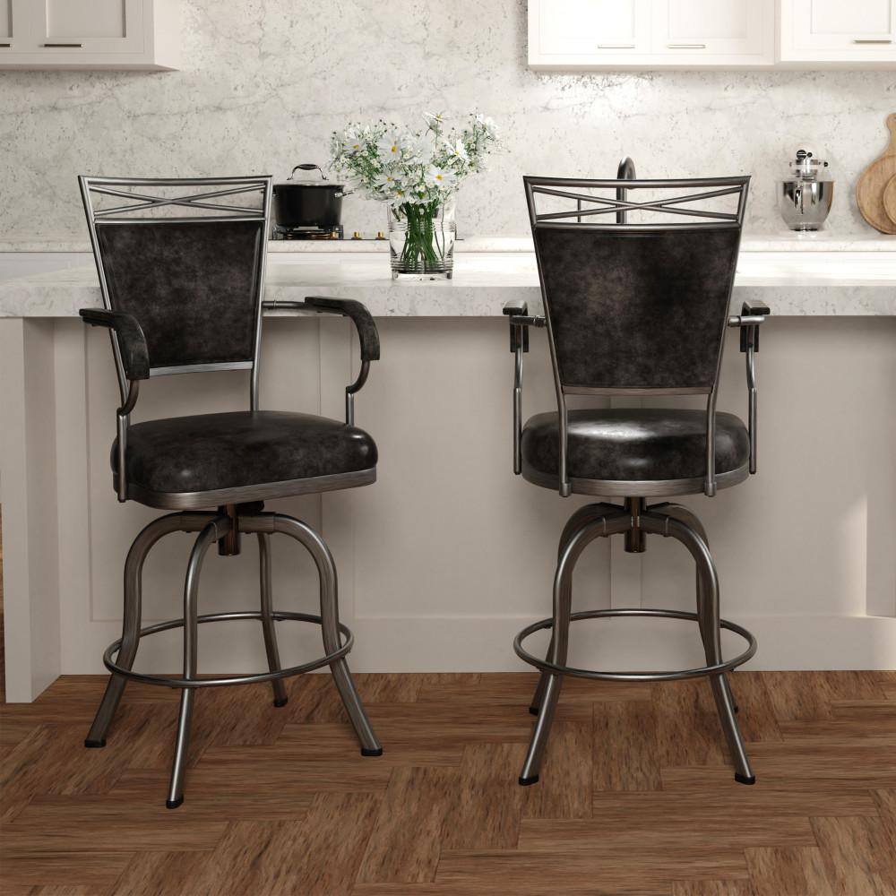 Pewter Gray Metal Swivel Saddle-Style Counter Stool