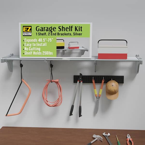 EZ Shelf 40 in. - 75 in. Metal Expandable Garage Shelf in Silver