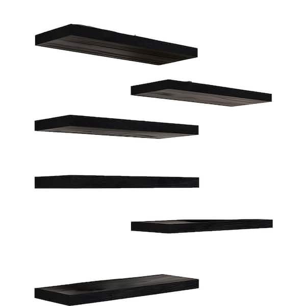 17 in. W x 6 in. D x 1 in. H Black Floating Shelves Set of 6 Rustic Wood Wall Shelves for Home Decor