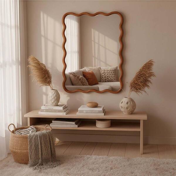 Yellowish Brown 30 in W x 40 in. H Wavy Rectangle Wood Frame Wall