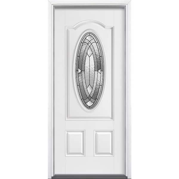 Masonite 36 in. x 80 in. Shield 3/4 Oval-Lite Right-Hand Inswing Primed Steel Prehung Front Exterior Door with Brickmold