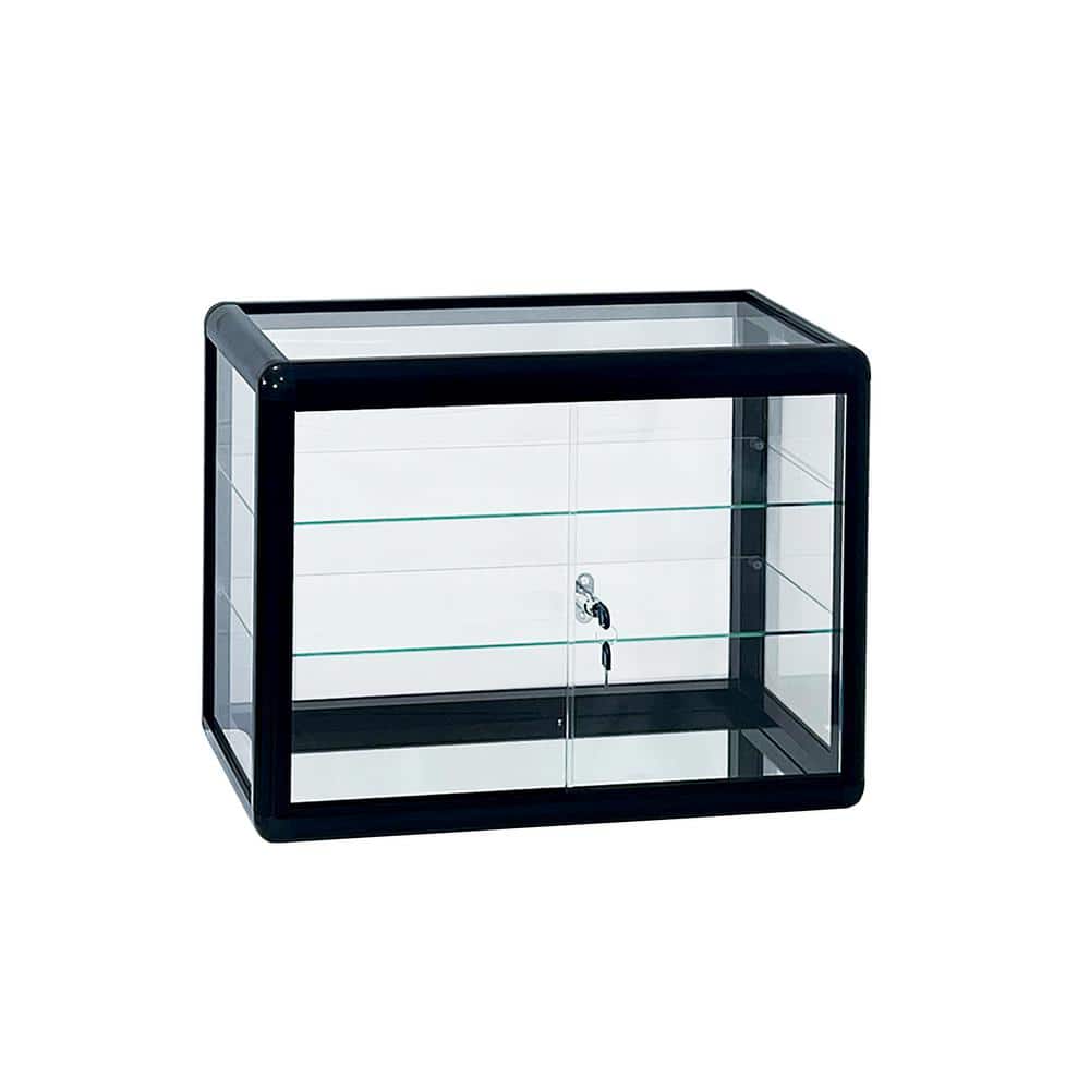 Modern 24 in. W x 18 in. H Black Glass Standard Aluminum Framing with Slidi