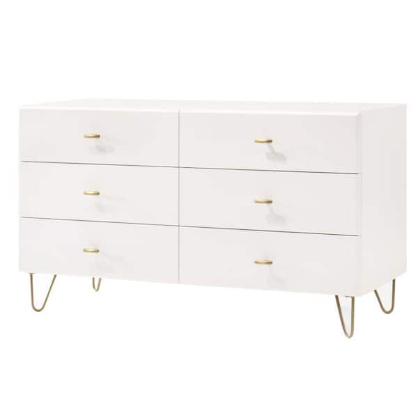 Benjara 21 in. White and Gold 6Drawer Wooden Dresser Without Mirror