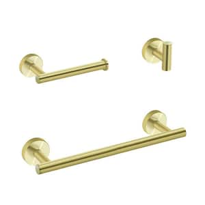 Ami 3-Piece Stainless Steel Bath Hardware Set Included Towel Bar, Robe Hook, Toilet Paper Holder in Brushed Gold