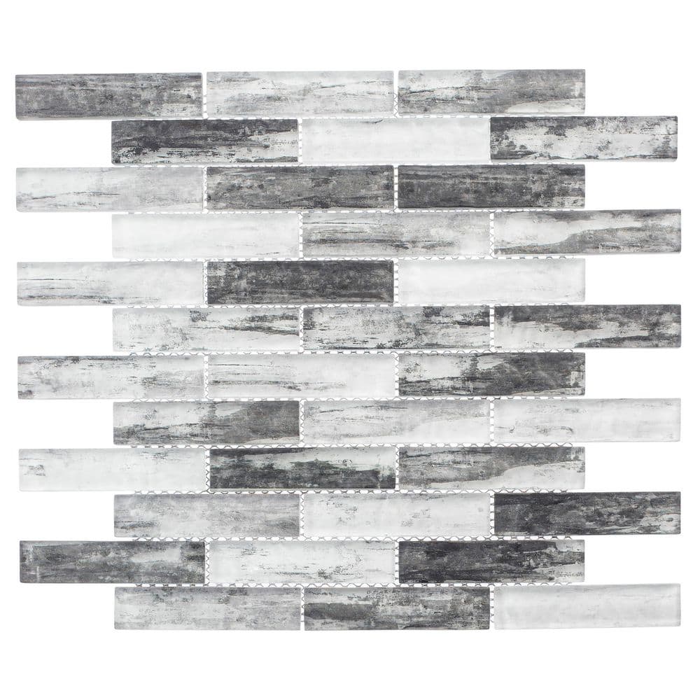 Giovan Jorell Gray/White 5 in. x 6.5 in. Textured Glass Brick Joint Mosaic 