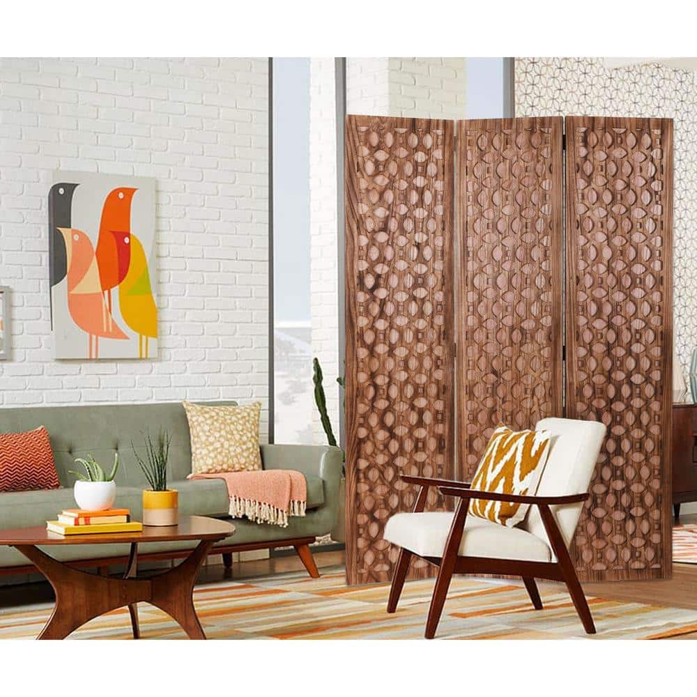 SG-323 Carved Wood Screen 3-Panel Room Divider