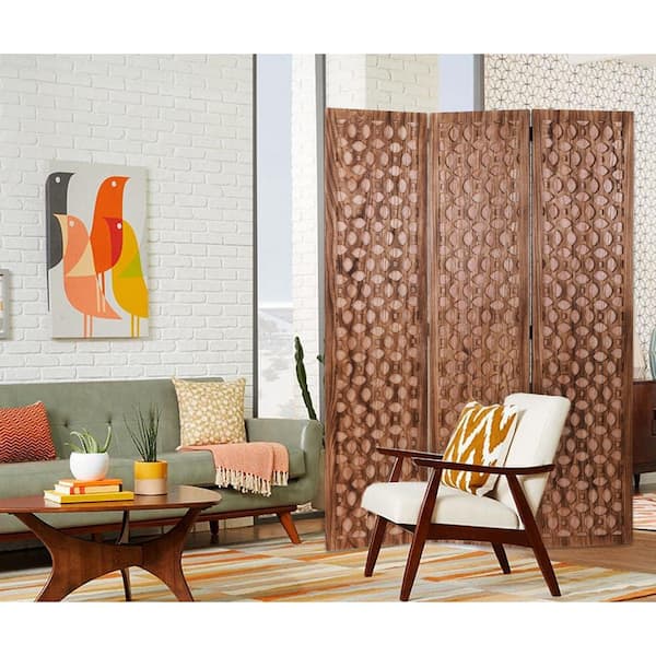 Unbranded SG-323 Carved Wood Screen 3-Panel Room Divider