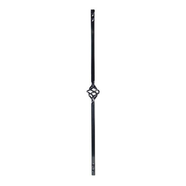 Fortress Railing Products 31 in. x 5/8 in. Gloss Black Steel Square Single Basket Face Mount Deck Railing Baluster