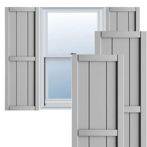 Ekena Millwork 16-1/8 in. x 40 in. True Fit PVC 3-Board Framed Board and Batten Shutters in Hailstorm Gray (Per Pair)