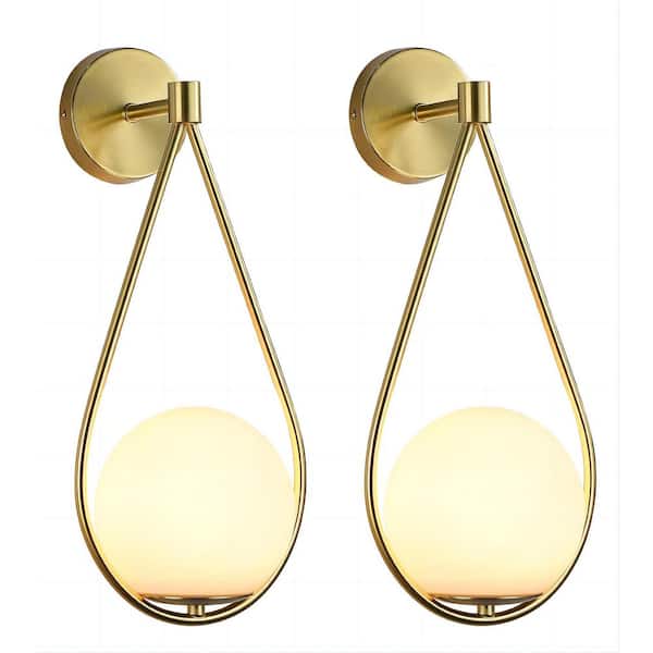 Unbranded 7.87 in. 1-Light Brass Gold Modern Wall Sconce with Milky Glass Shade (2-Pack)