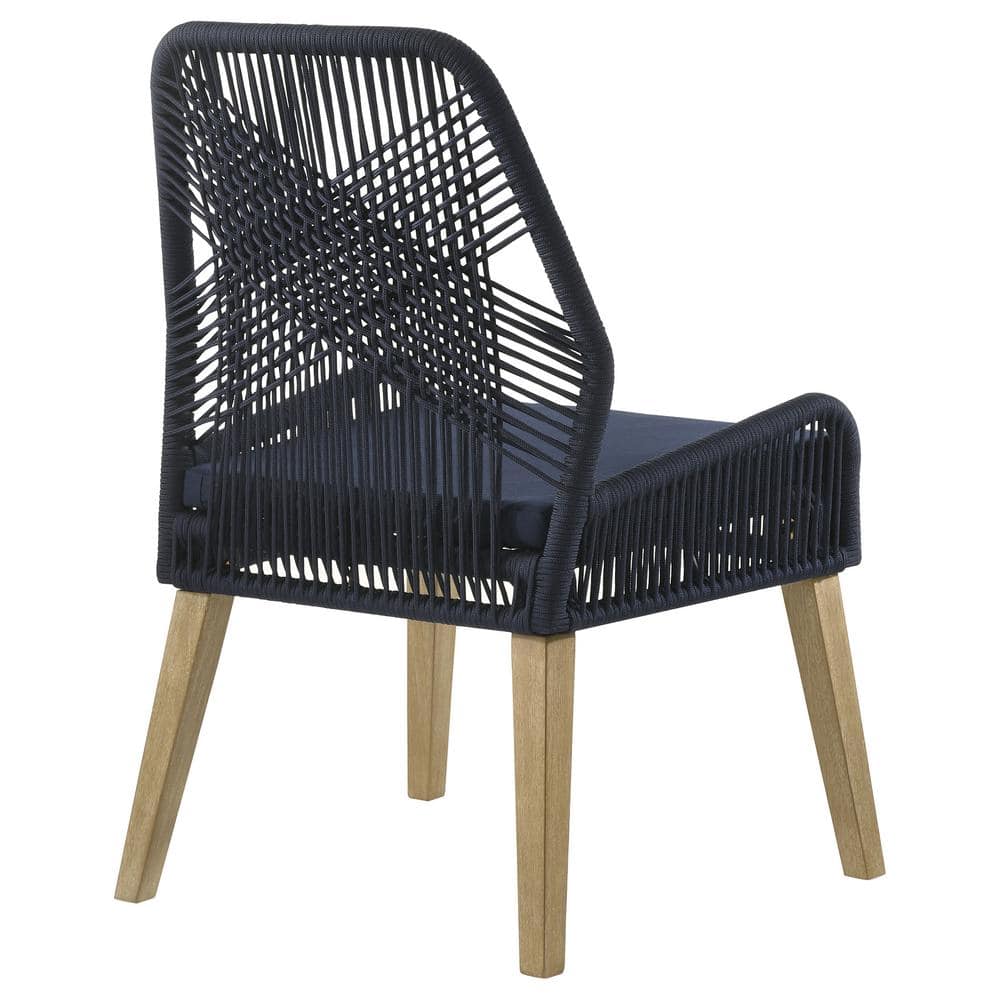 Navy Blue Woven Rope Upholstered Side Chair with Mahogany Legs
