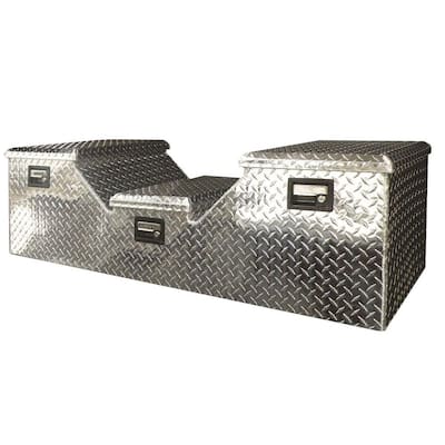 57 in Diamond Plate Aluminum Full Size Crossbed Truck Tool Box with mounting hardware and keys included, Silver