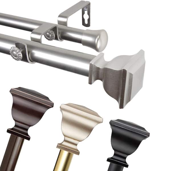 EMOH 1" Dia Adjustable 66-120" Double Curtain Rod in Gold with Marlowe Finials