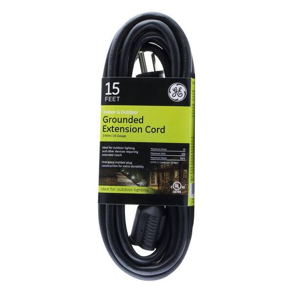 Ge 15 Ft 16 3 Extension Cord Black, Home Depot Outdoor Extension Cords Black