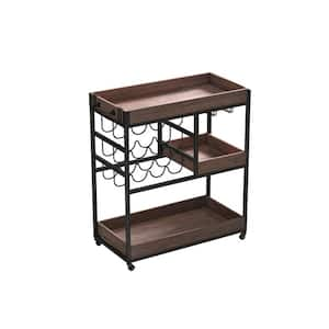 31.5 in. W 3-Shelf Wood Retro Kitchen Cart with Locking Casters