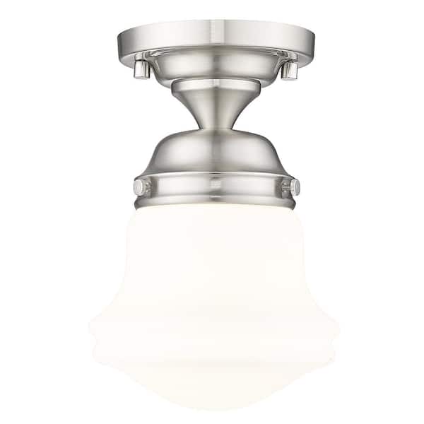 Unbranded Vaughn 6 In. Brushed Nickel Flush Mount with Matte Opal Glass Shade with No Bulb Included
