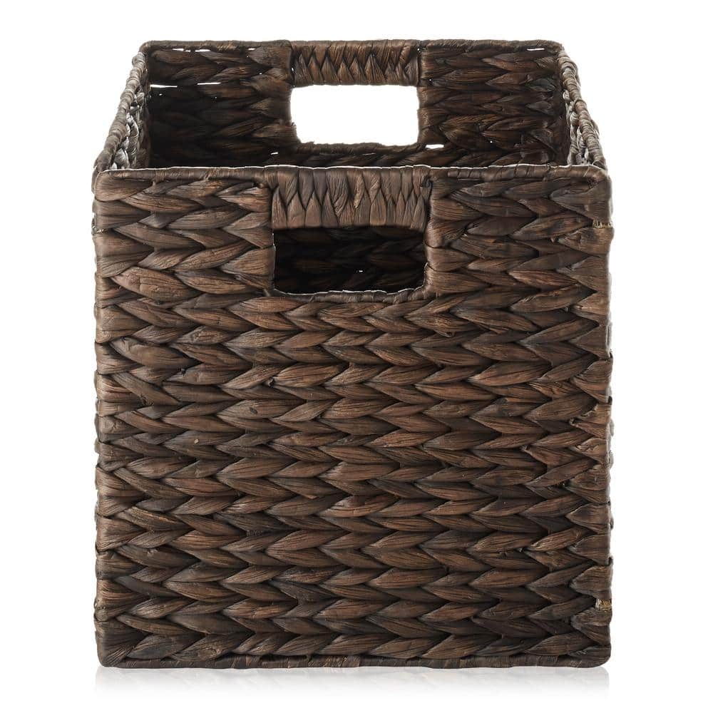 Espresso Water Hyacinth Woven Storage Baskets, 10.5" x 10.5", Set of 2
