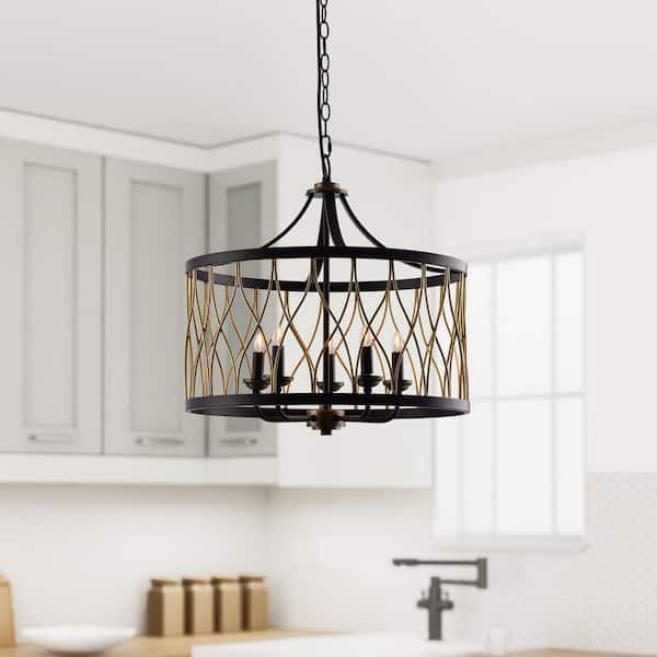 LAZZUR Selune 5-Light 21 in. Matte Oil Rubbed Bronze Pendant With Metal Shade