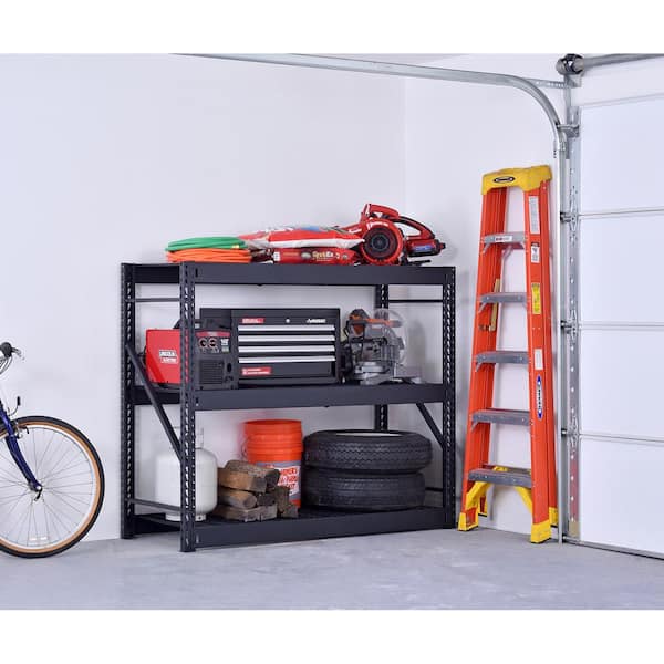 3-Tier Industrial Duty Steel Freestanding Garage Storage Shelving Unit in Black (65 in. W x 54 in. H x 24 in. D)