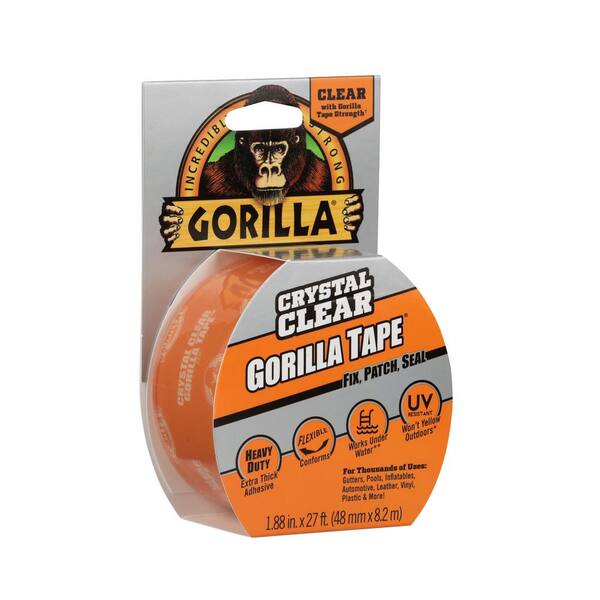 1.88" x 9 yd Gorilla Tape Crystal Clear Duct Tape Pack of 2 Clear, 