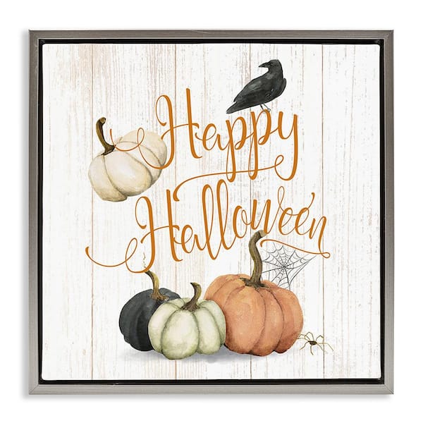Stupell Industries Rustic Happy Halloween by Deane Beesley 1-Piece Floater Frame Graphic Print Typography Poster Art Print 18 in. x 18 in.