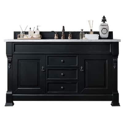 Brookfield 60 in. W x 23.50 in D Single Bath Vanity in Antique Black with Carrara Marble Vanity Top with White Basin
