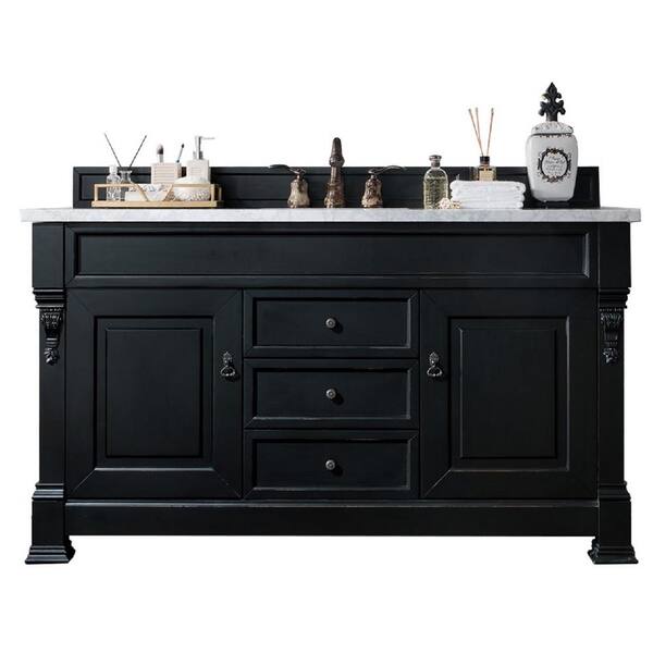 James Martin Vanities Brookfield 60 in. W x 23.50 in. D x 34.3 in. H Single Bath Vanity in Antique Black with Carrara Marble Vanity Top